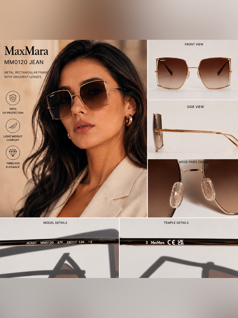 Max Mara Authentic Jean sunglasses in a metal rectangular with gradient lenses✨✨